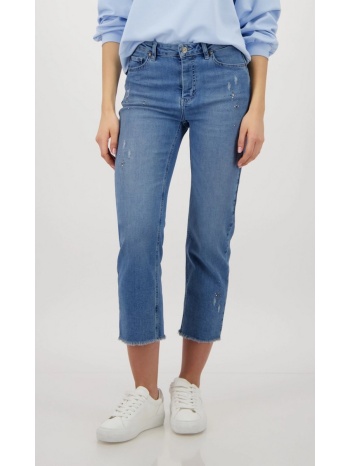 monari γυναικείο jeans straight fit 7/8 με strass και
