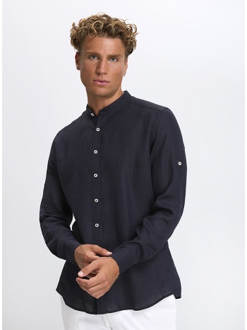 ανδρικό πουκάμισο λινό regular fit με όρθιο γιακά σε προσφορά