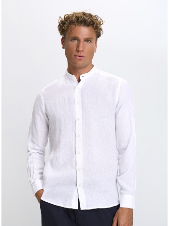 ανδρικό πουκάμισο λινό regular fit με όρθιο γιακά σε προσφορά
