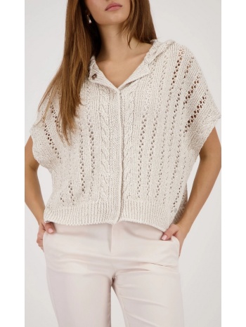 monari γυναικεία πλεκτή κάπα ajour με παγιέτες regular fit