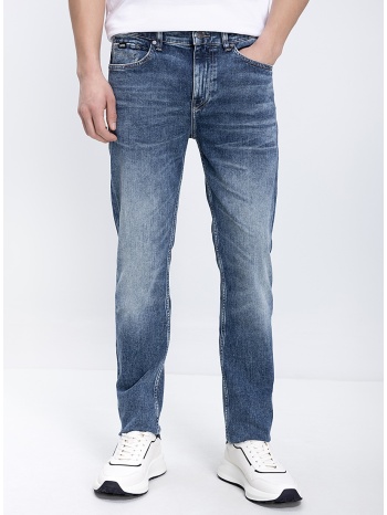 boss ανδρικό παντελόνι jean με washed denim όψη straight fit