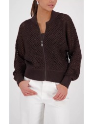 monari γυναικεία ζακέτα regular fit με ajour πλέξη και φερμουάρ