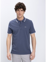 boss ανδρική μπλούζα polo βαμβακερή με contrast ρέλι regular fit