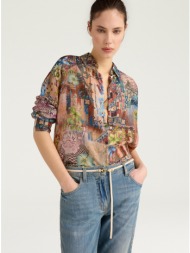 momoni γυναικείο πουκάμισο colinas με patchwork σε γήινες αποχρώσεις