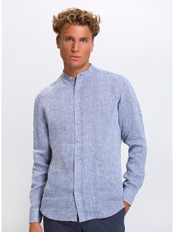 ανδρικό πουκάμισο λινό regular fit με όρθιο γιακά σε προσφορά
