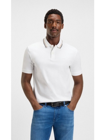 boss ανδρικό polo slim fit βαμβακερό με ριγέ γιακά και