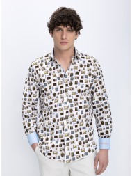 a fish named fred ανδρικό πουκάμισο με vintage art print σχέδιο regular fit