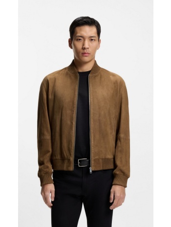 boss ανδρικό μπουφάν δέρμα suede regular fit με stand collar