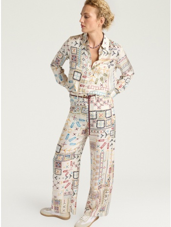 momoni γυναικείο παντελόνι με ethnic σχέδιο wide leg