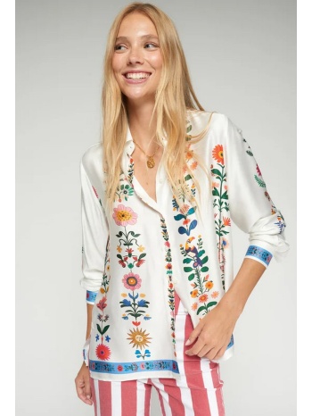 vilagallo γυναικείο πουκάμισο floral stripes long sleeve