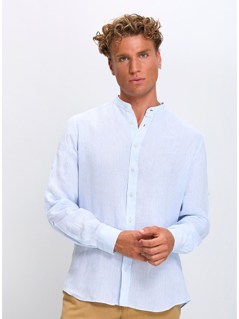 ανδρικό πουκάμισο λινό regular fit με όρθιο γιακά σε προσφορά