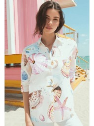 vilagallo γυναικείο πουκάμισο sara με seashell print long sleeve relaxed fit βαμβακερό