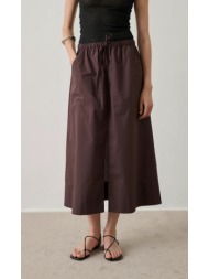 soeur γυναικεία midi φούστα βαμβακερή με λάστιχο στη μέση και διακριτικό σκίσιμο