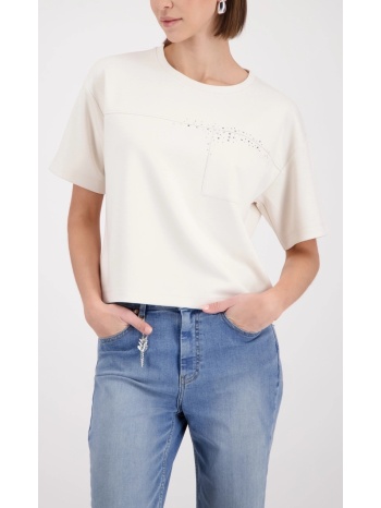 monari γυναικείο sweatshirt με τσέπη και strass λεπτομέρειες