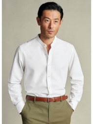 charles tyrwhitt ανδρικό πουκάμισο από βαμβάκι και λινό χωρίς γιακά slim fit σε λευκό