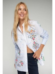 vilagallo γυναικείο πουκάμισο με κεντήματα και ριγέ μανίκια