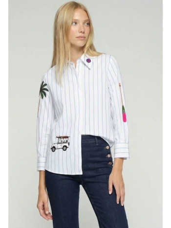 vilagallo γυναικείο πουκάμισο βαμβακερό ριγέ με κεντήματα