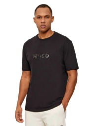 hugo ανδρικό t-shirt regular fit με γυαλιστερό logo σε εφέ ταρταρούγας