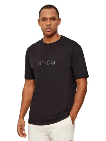 hugo ανδρικό t-shirt regular fit με γυαλιστερό logo σε εφέ