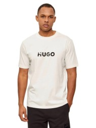hugo ανδρικό t-shirt regular fit με γυαλιστερό logo σε εφέ ταρταρούγας