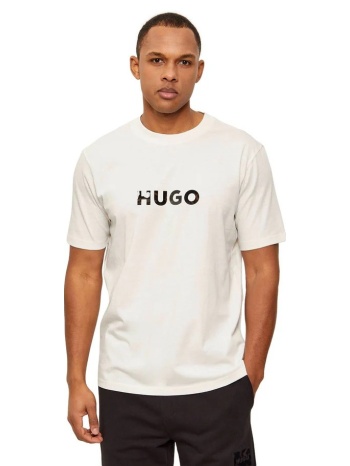 hugo ανδρικό t-shirt regular fit με γυαλιστερό logo σε εφέ