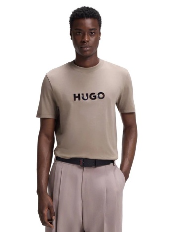 hugo ανδρικό t-shirt regular fit με γυαλιστερό logo σε εφέ