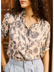 petite mendigote γυναικείο πουκάμισο με floral μοτίβο και όρθιο γιακά με βολάν