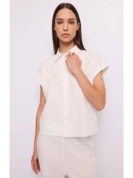 gaudi γυναικείο πουκάμισο βαμβακερό με κέντημα και strass