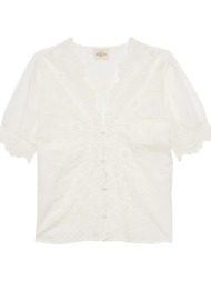 petite mendigote γυναικεία μπλούζα βαμβακερή με κέντημα και v λαιμόκοψη