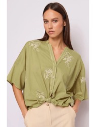 gaudi γυναικείο πουκάμισο με κέντημα και mandarin γιακά