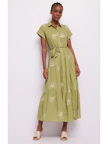 gaudi γυναικείο φόρεμα σεμιζιέ βαμβακερό με κέντημα και ζώνη