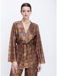 momoni γυναικείο σακάκι με ζώνη και v λαιμόκοψη