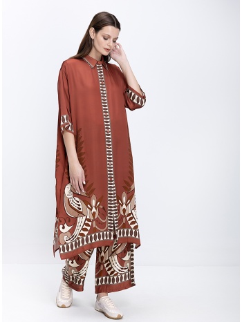 anonyme γυναικείο φόρεμα maxi με ethnic μοτίβο και πλαινές