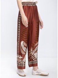 anonyme γυναικείο παντελόνι wide leg με ethnic σχέδιο και λάστιχο στη μέση