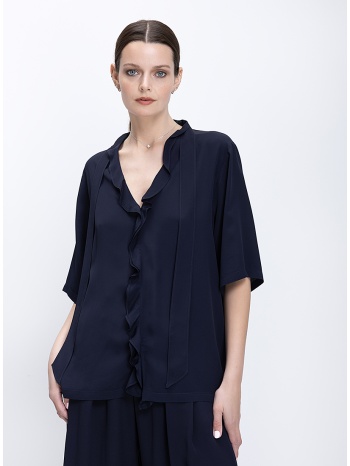 momoni γυναικεία μπλούζα με βολάν και κοντό μανίκι loose fit