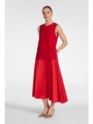 elena miro γυναικείο φόρεμα maxi flared με cady και satin υφή και αμάνικο σχέδιο