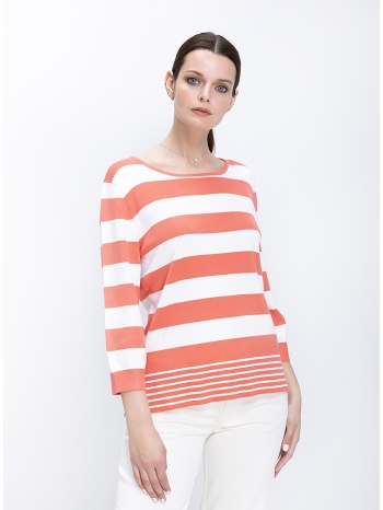 γυναικείο πλεκτό με ριγέ σχέδιο και boat λαιμόκοψη