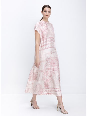 momoni γυναικείο φόρεμα mεταξωτό με ethnic μοτίβο και