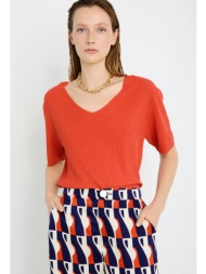skatie γυναικείο top πλεκτό με υφή και v λαιμόκοψη