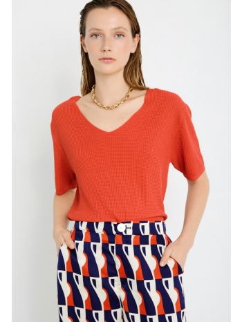 skatie γυναικείο top πλεκτό με υφή και v λαιμόκοψη