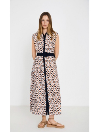 skatie γυναικείο φόρεμα σεμιζιέ με retro print και ζώνη