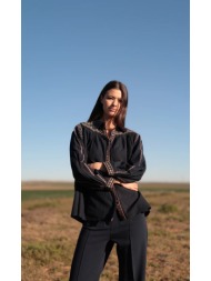 luna llena γυναικείο παντελόνι wide leg πλατύ με τσέπες μπροστά