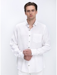 r2 amsterdam ανδρικό πουκάμισο με λινή υφή και διχρωμία στις μανσέτες