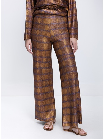 momoni γυναικείο παντελόνι wide leg με metallic υφή και