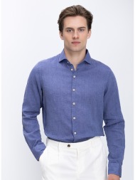 r2 amsterdam ανδρικό πουκάμισο regular fit με λινή υφή και κλασικό γιακά