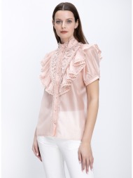 paper lace γυναικείο πουκάμισο κανονική γραμμή με δαντέλα και βολάν