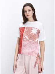 γυναικεία μπλούζα κανονική γραμμή με paisley μοτίβο και δέσιμο