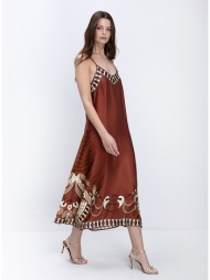 anonyme γυναικείο φόρεμα regular fit midi με τιράντες και ethnic print