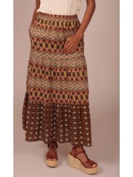 luna llena γυναικεία maxi φούστα boho με γεωμετρικό ethnic print και λάστιχο στη μέση