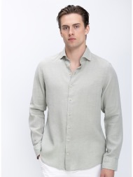 r2 amsterdam ανδρικό πουκάμισο regular fit με λινή υφή και κλασικό γιακά